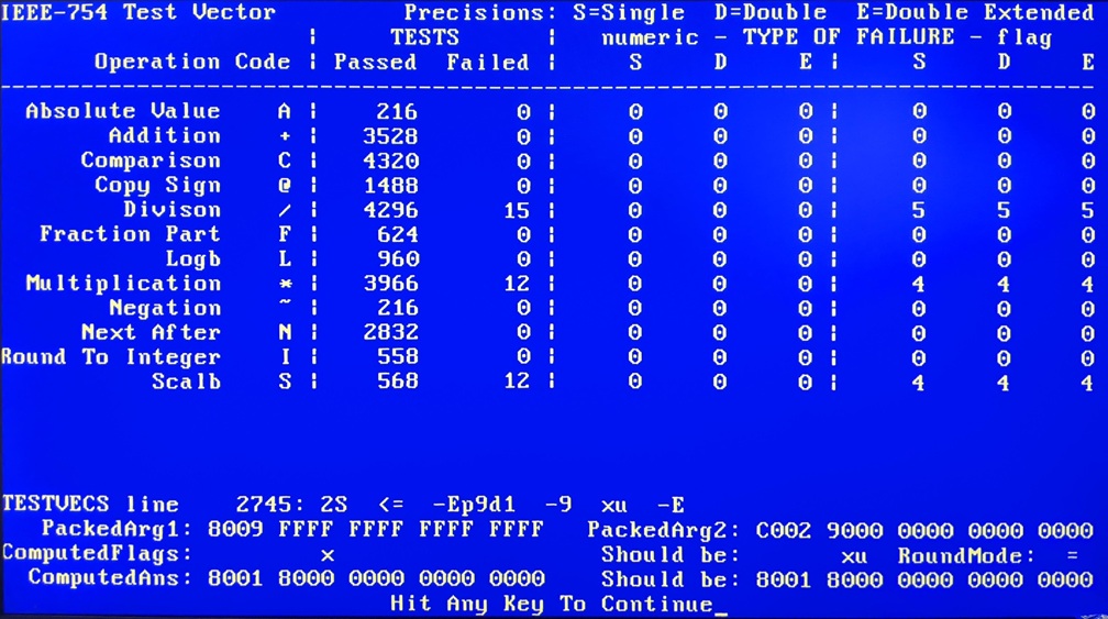 DOS - IEEE754 Test Vector